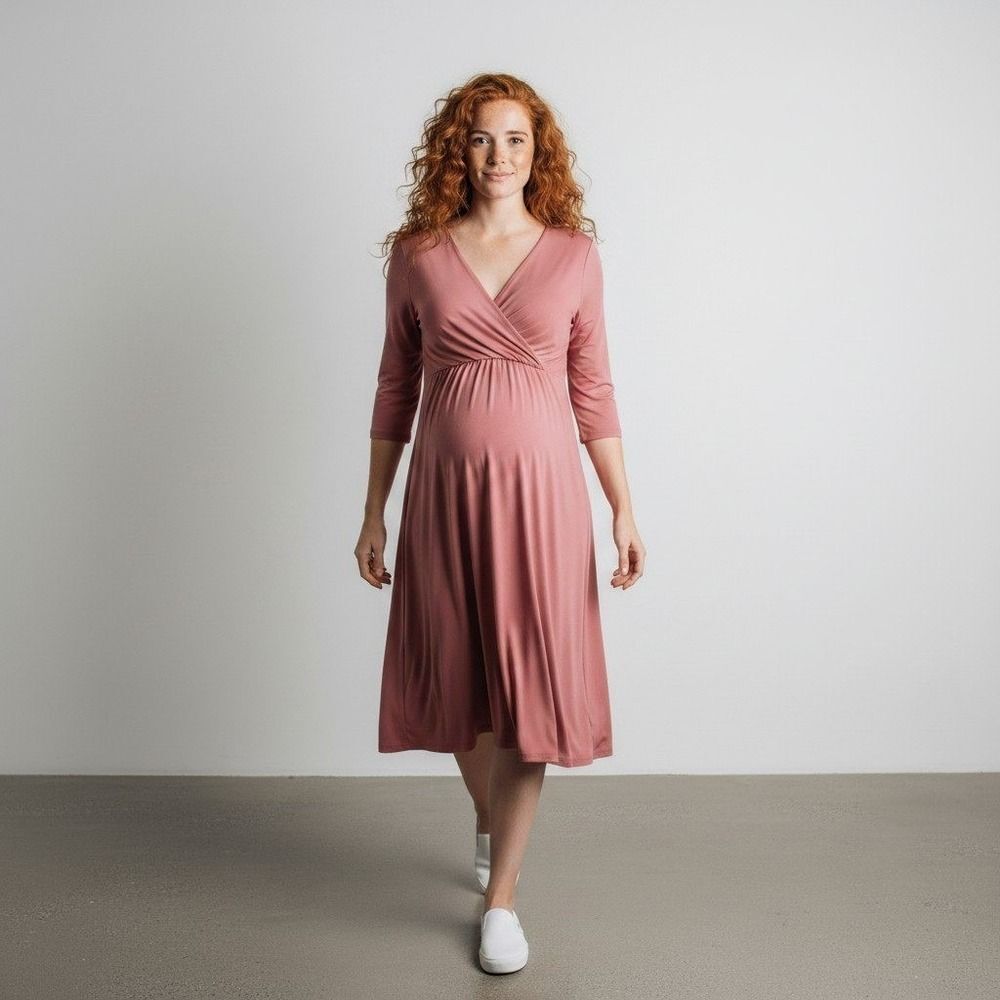 Mother Bee Maternity Dress Women S Pink Empire Elegant Stretch Bump Friendly